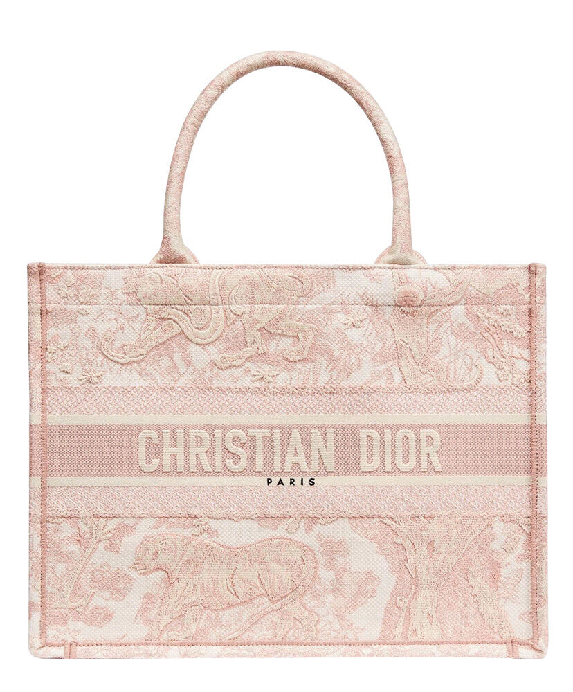 Christian Dior Book Tote Velvet Mizza Embroidery Canvas Pink